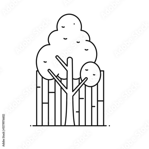 Tree Guard. Tree Hidden Behind Wooden Fence – Line Icon Style

