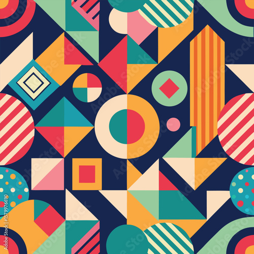 Trendy vector abstract geometric background with circles in Scandinavian retro style, seamless cover. Graphic pattern of simple shapes in gray tones, abstract white mosaic.