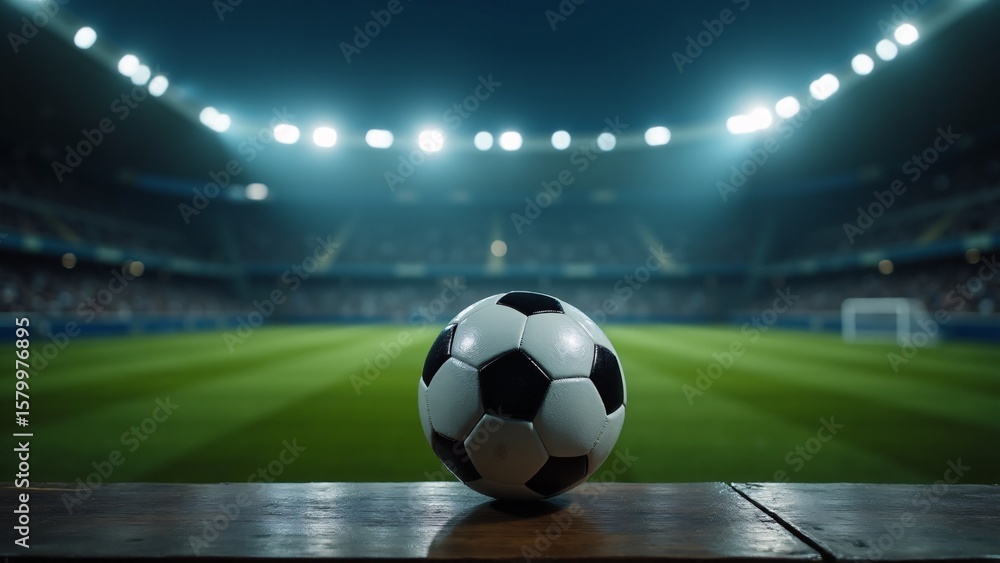 Naklejka premium Classic Soccer Ball in Lit Stadium