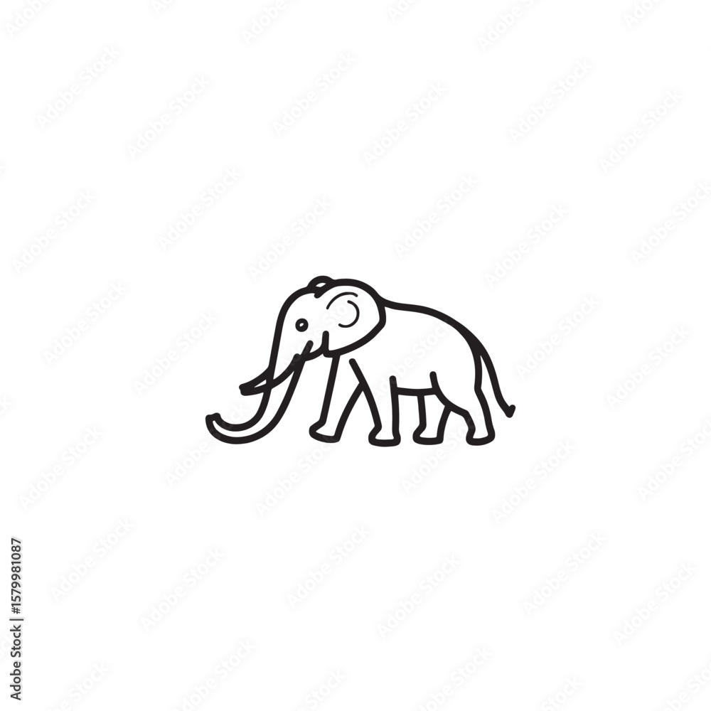 Fototapeta premium Minimalist One-Line Elephant Silhouette Illustration Abstract Continuous Black Line Drawing of Elephant in Vector Style on White Background