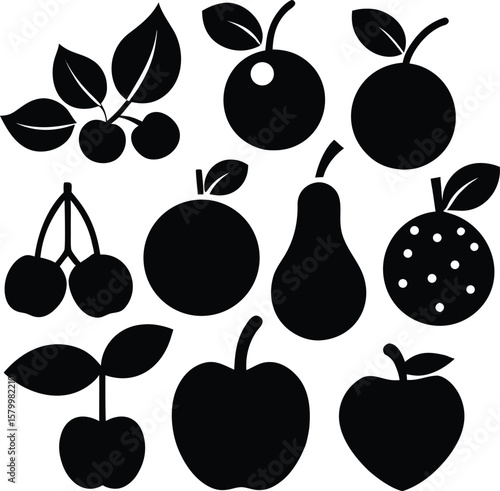 Wallpaper Mural A colorful collection of fresh, sweet, and ripe fruit illustrations featuring apples, pears, cherries, strawberries, oranges, bananas, plums, lemons, pineapples, and berries Torontodigital.ca