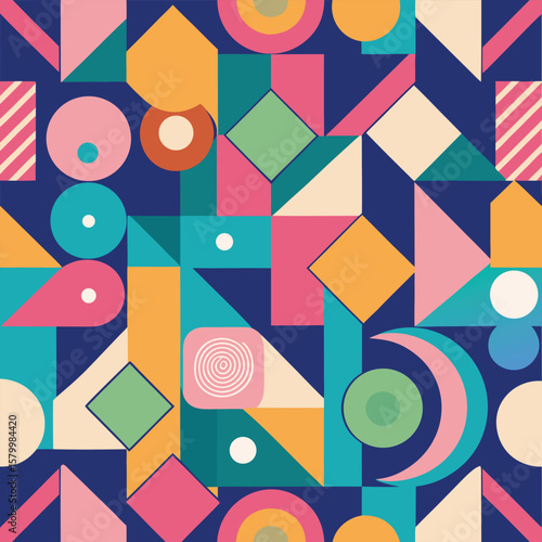 Trendy vector abstract geometric background with circles in Scandinavian retro style, seamless cover. Graphic pattern of simple shapes in gray tones, abstract white mosaic.