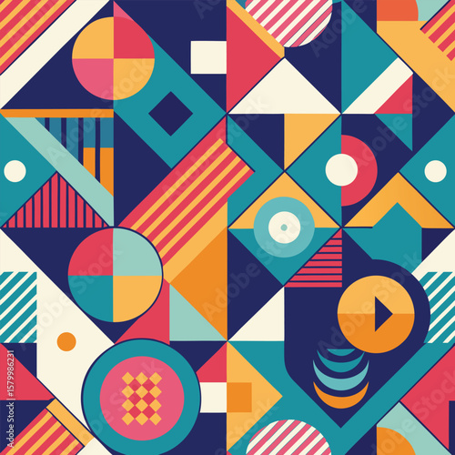 Trendy vector abstract geometric background with circles in Scandinavian retro style, seamless cover. Graphic pattern of simple shapes in gray tones, abstract white mosaic.