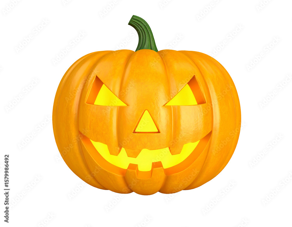 Fototapeta premium Glowing jackolantern with carved face isolated on a transparent background halloween