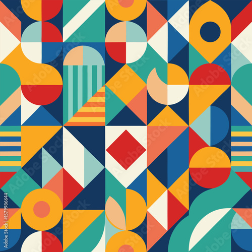 Trendy vector abstract geometric background with circles in Scandinavian retro style, seamless cover. Graphic pattern of simple shapes in gray tones, abstract white mosaic.