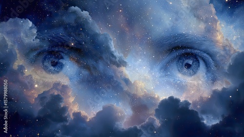 Cosmic eyes gazing through a nebula of clouds in the vast space.