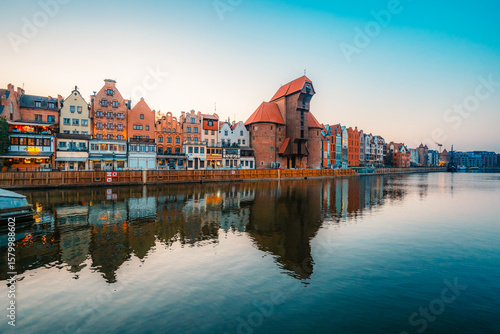 Wallpaper Mural Gdansk with Motlawa river in Poland. Old town colourful house with Zuraw or crane Torontodigital.ca