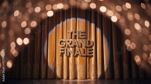 The grand finale stage curtain shines with golden light, creating a warm and inviting atmosphere for the event.