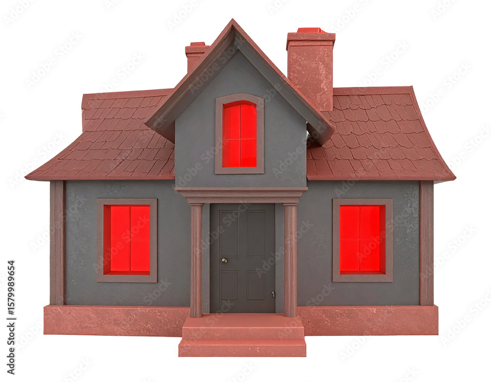 Gray house with red windows and red roof isolated on a transparent background home Gray house with red windows and red roof isolated on a transparent background home