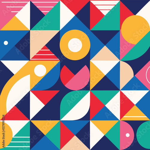 Trendy vector abstract geometric background with circles in Scandinavian retro style, seamless cover. Graphic pattern of simple shapes in gray tones, abstract white mosaic.