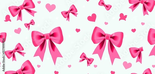 Pink coquette bows, ribbons, stars, polka dots seamless vector pattern  Preppy, romantic Valentine's Day wallpaper,  retro,  digital paper