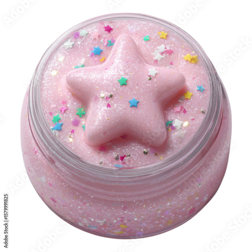 Pink Glitter Slime in Jar with Star Shape and Colorful Confetti