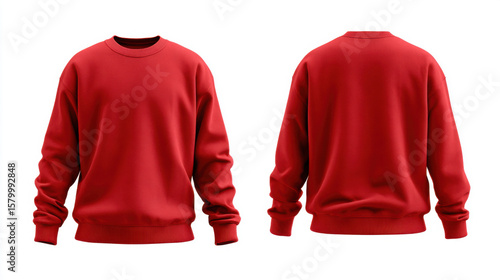 3D red sweatshirt, front and back view, isolated on a white background, 3d illustration. sweatshirt mockup.