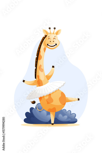 vector illustration of a cartoon giraffe in a ballet tutu