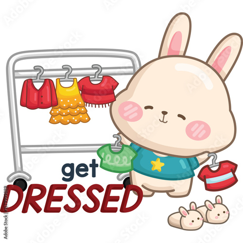 a cute bunny getting dress for the day