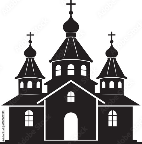 Russian Church Silhouette in Black | Eastern Orthodox Architecture Illustration Vector Format