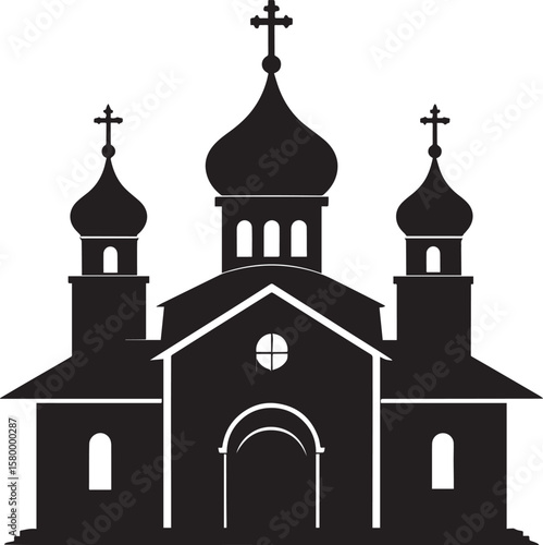 Russian Church Silhouette in Black | Eastern Orthodox Architecture Illustration Vector Format