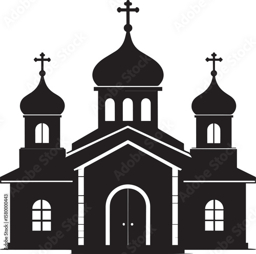 Russian Church Silhouette in Black | Eastern Orthodox Architecture Illustration Vector Format