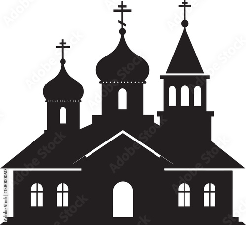 Russian Church Silhouette in Black | Eastern Orthodox Architecture Illustration Vector Format