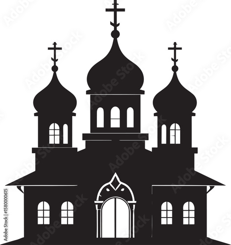 Russian Church Silhouette in Black | Eastern Orthodox Architecture Illustration Vector Format