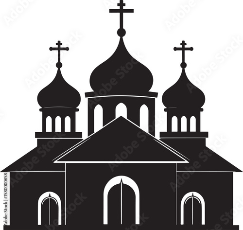 Russian Church Silhouette in Black | Eastern Orthodox Architecture Illustration Vector Format