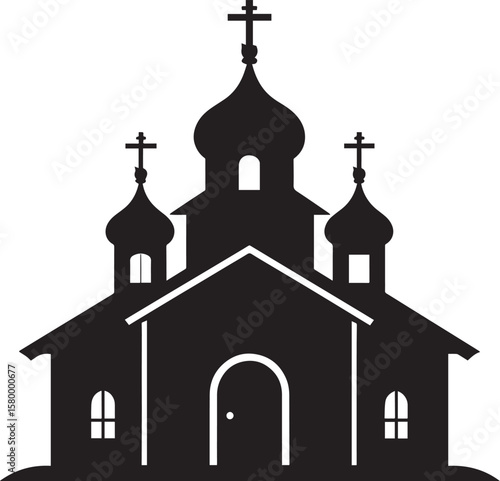 Russian Church Silhouette in Black | Eastern Orthodox Architecture Illustration Vector Format