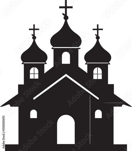 Russian Church Silhouette in Black | Eastern Orthodox Architecture Illustration Vector Format