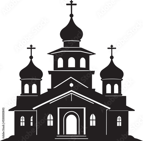 Russian Church Silhouette in Black | Eastern Orthodox Architecture Illustration Vector Format