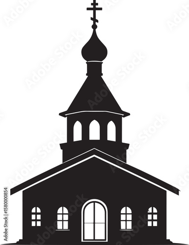 Russian Church Silhouette in Black | Eastern Orthodox Architecture Illustration Vector Format