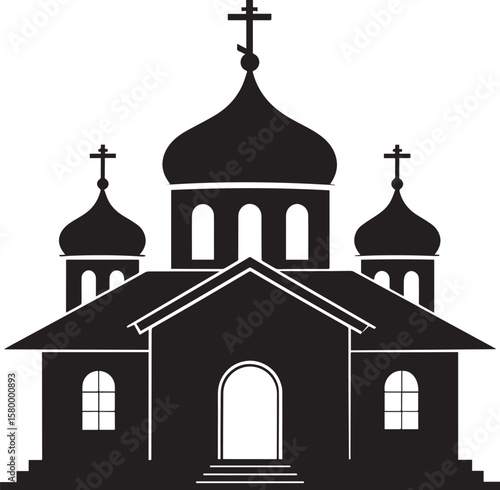 Russian Church Silhouette in Black | Eastern Orthodox Architecture Illustration Vector Format