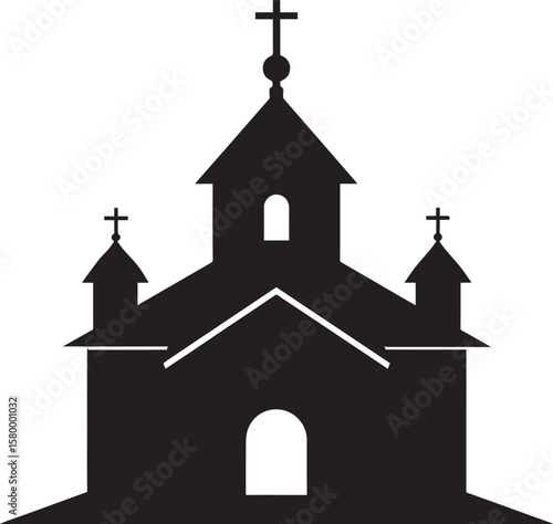 Russian Church Silhouette in Black | Eastern Orthodox Architecture Illustration Vector Format
