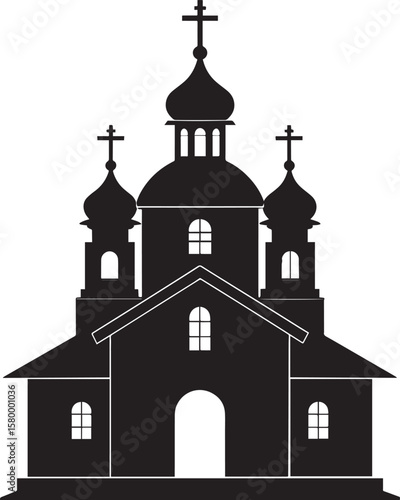 Russian Church Silhouette in Black | Eastern Orthodox Architecture Illustration Vector Format