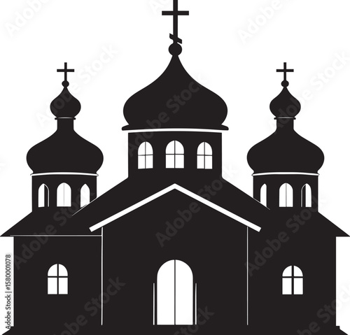 Russian Church Silhouette in Black | Eastern Orthodox Architecture Illustration Vector Format