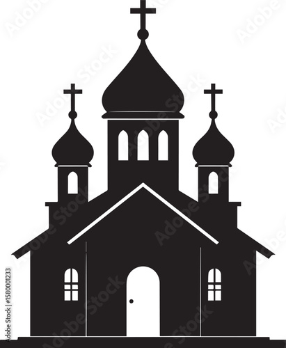Russian Church Silhouette in Black | Eastern Orthodox Architecture Illustration Vector Format