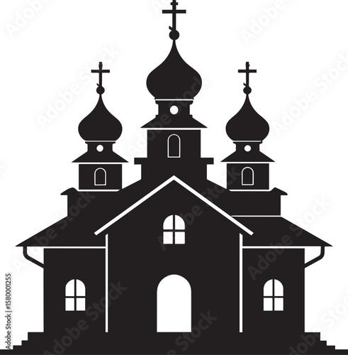 Russian Church Silhouette in Black | Eastern Orthodox Architecture Illustration Vector Format
