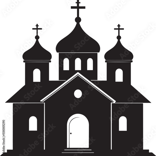 Russian Church Silhouette in Black | Eastern Orthodox Architecture Illustration Vector Format