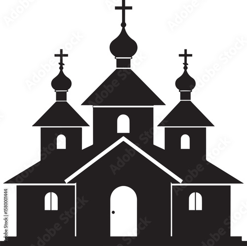 Russian Church Silhouette in Black | Eastern Orthodox Architecture Illustration Vector Format