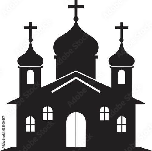 Russian Church Silhouette in Black | Eastern Orthodox Architecture Illustration Vector Format