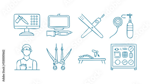 Medical equipment line art vector illustration for surgery tools and hospital instruments graphic design 100
