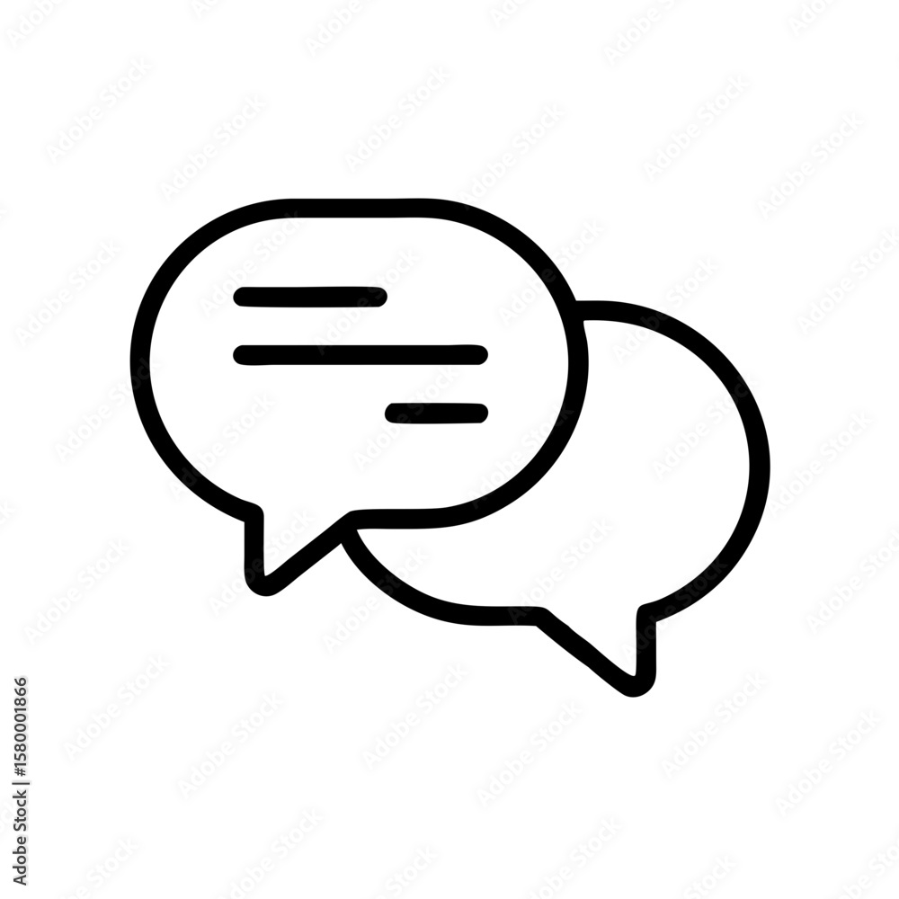 Illustration of two overlapping speech bubbles with horizontal lines inside one representing dialogue and chat Illustration of two overlapping speech bubbles with horizontal lines inside one representing dialogue and chat