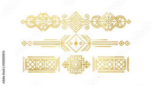 Download golden art deco dividers vector design elements for vintage invitation and wedding cards style 1920s