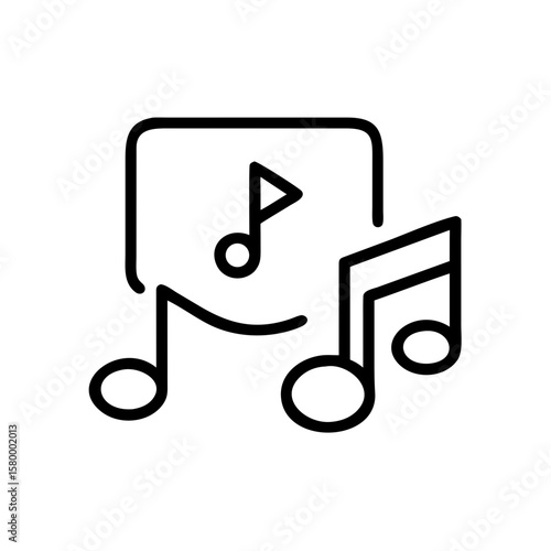 Outline illustration of a music player interface with several musical notes in a simple black design