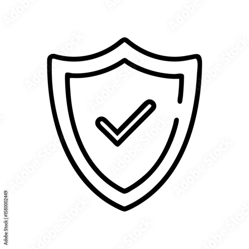 Outline drawing of a shield with a checkmark inside representing security and protection concept icon