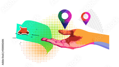 Find local delivery service near you with hand and map pointer gps navigation technology today now fast