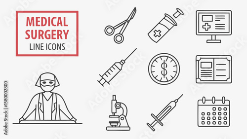 Medical surgery line icons set vector illustration for healthcare and surgical procedures design concept