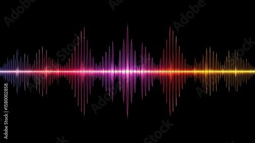 Colorful soundwave graphic with vibrant red blue purple tones black background creating dynamic audio waveform frequency music digital technology