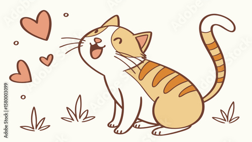 Cute cartoon cat with hearts vector illustration for pet lovers and animal graphic design projects online now