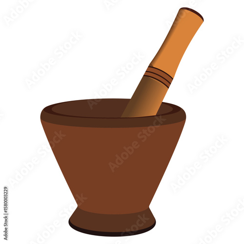 Traditional wooden mortar and pestle illustration
