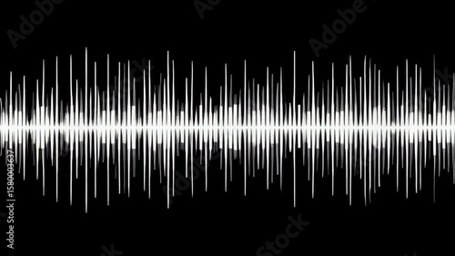 Soundwave graphic with white waveform on black background showing digital audio signal pattern featuring sharp peaks and valleys in modern style