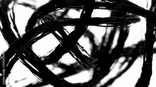 Abstract black ink design with flowing lines and intricate shapes on white background